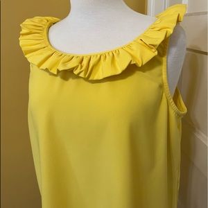 Crown & Ivy yellow blouse ruffle neck and tie in back
